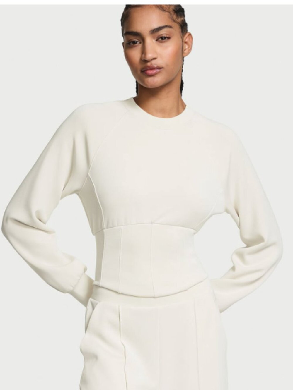 VSX (Victoria's Secret Sport) Fitted Peplum Sweatshirt — Ivory, Size L